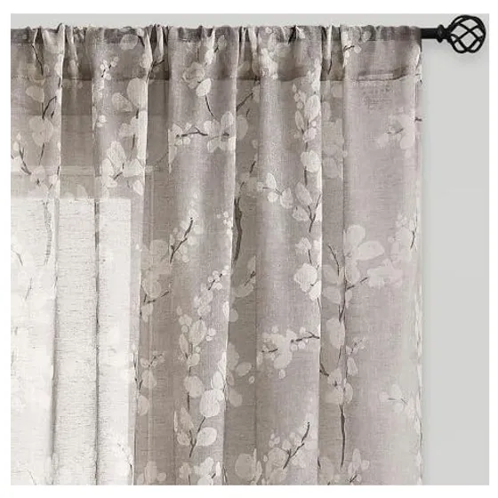 FMFUNCTEX Blossom Print Linen Sheers — Taupe