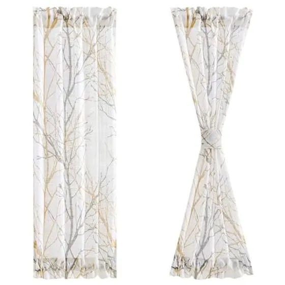 FMFUNCTEX Branch Print French Door Curtain — Yellow