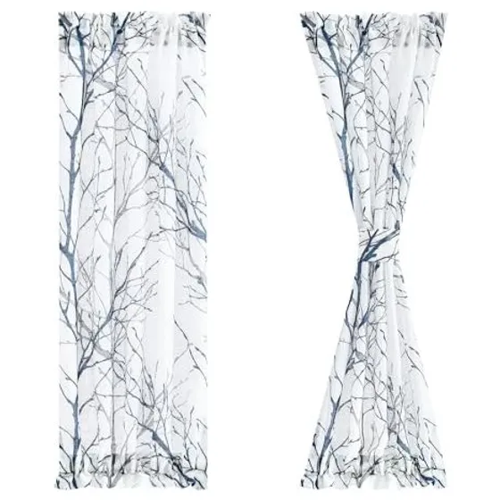 FMFUNCTEX Branch Print French Door Curtain — Blue