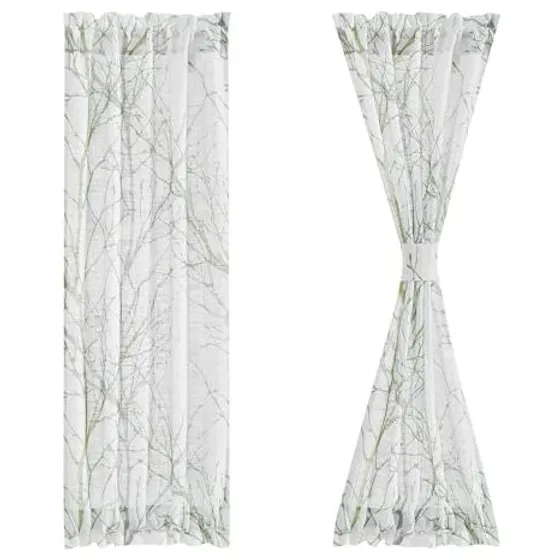 FMFUNCTEX Branch Print French Door Curtain — Green