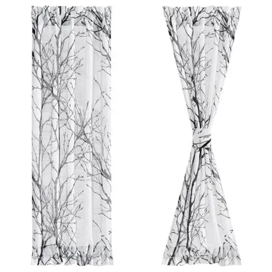 FMFUNCTEX Branch Print French Door Curtain — Black