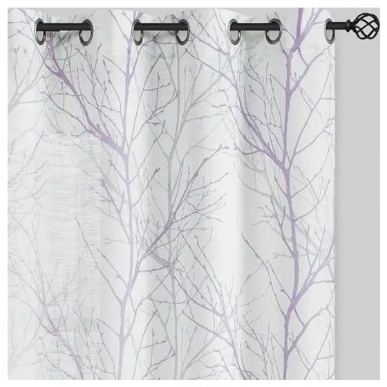 FMFUNCTEX Tree Branch Print Semi-Sheer Curtains — Lilac