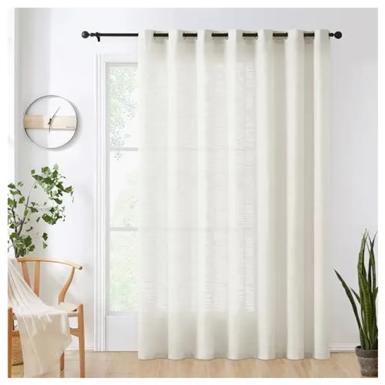 FMFUNCTEX Linen-Look Sheer Curtains — Natural, Grommet