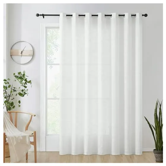 FMFUNCTEX Linen-Look Sheer Curtains — White, Grommet