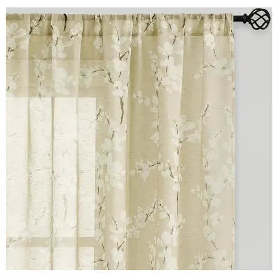FMFUNCTEX Blossom Print Linen Sheers — Cream