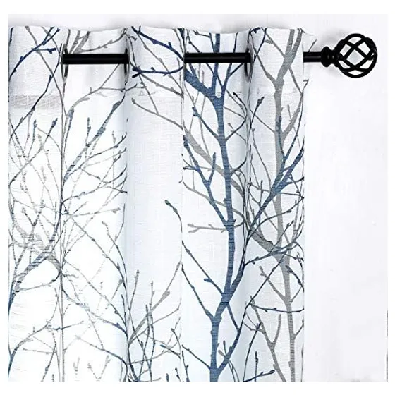 FMFUNCTEX Tree Branch Print Semi-Sheer Curtains — Blue