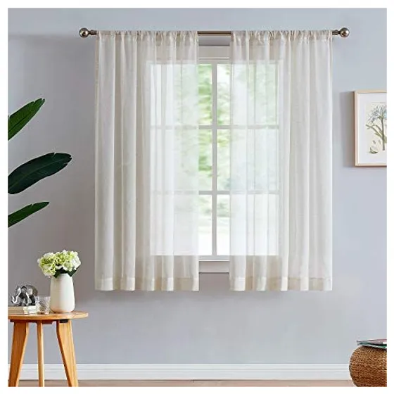 FMFUNCTEX Linen-Look Sheer Curtains — Natural, Rod pocket