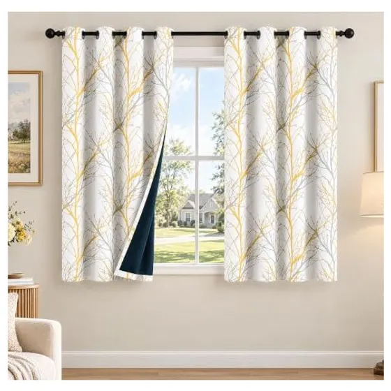 FMFUNCTEX Tree Branch Blackout Curtains — Mustard yellow