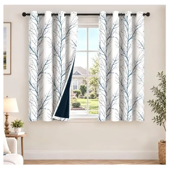 FMFUNCTEX Tree Branch Blackout Curtains — Blue