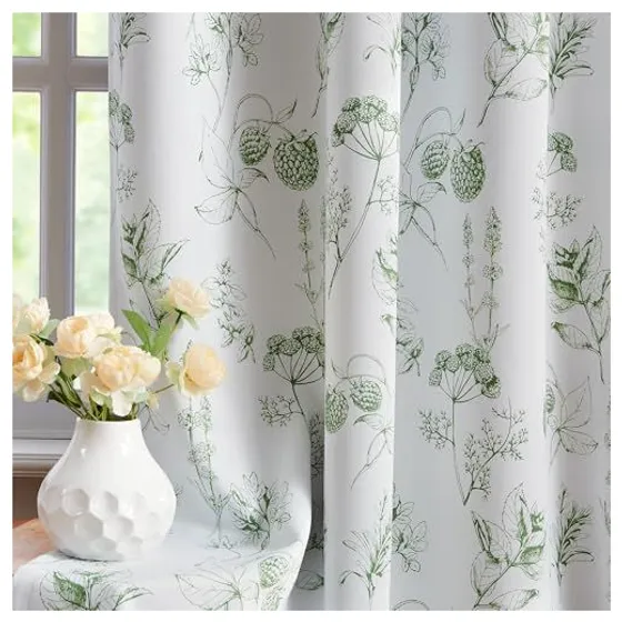 FMFUNCTEX Floral Blackout Curtains — Sage green, Rod pocket