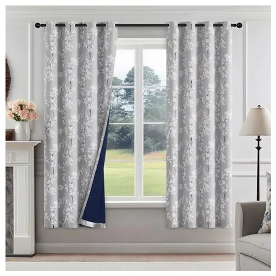 FMFUNCTEX Floral Blackout Curtains — Grey, Grommet
