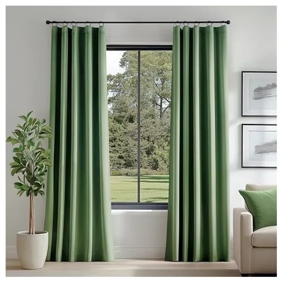 FMFUNCTEX Velvet Room-Darkening Curtains — Sage green