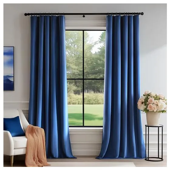 FMFUNCTEX Velvet Room-Darkening Curtains — Navy blue