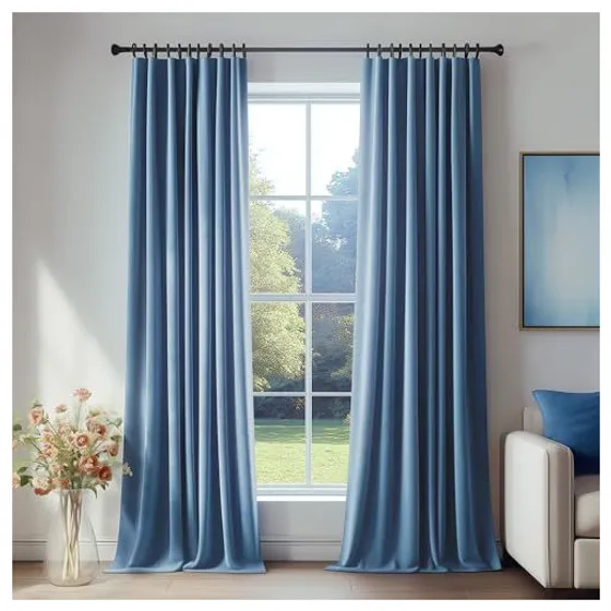 FMFUNCTEX Velvet Room-Darkening Curtains — Slate blue