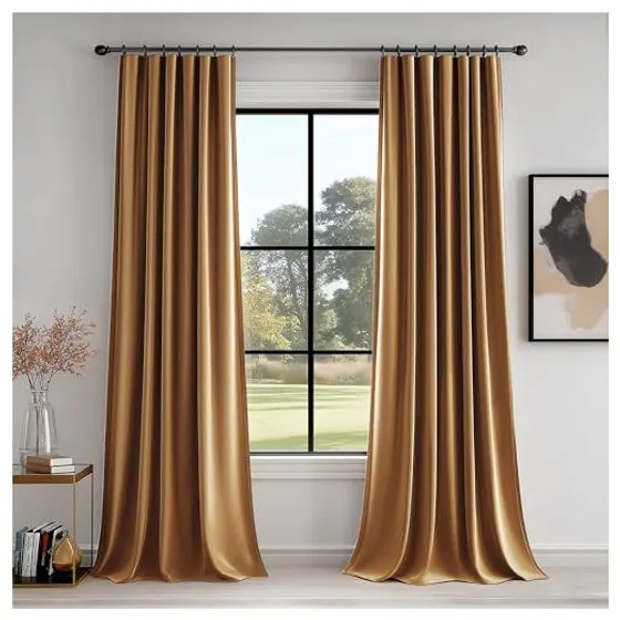 FMFUNCTEX Velvet Room-Darkening Curtains — Golden brown