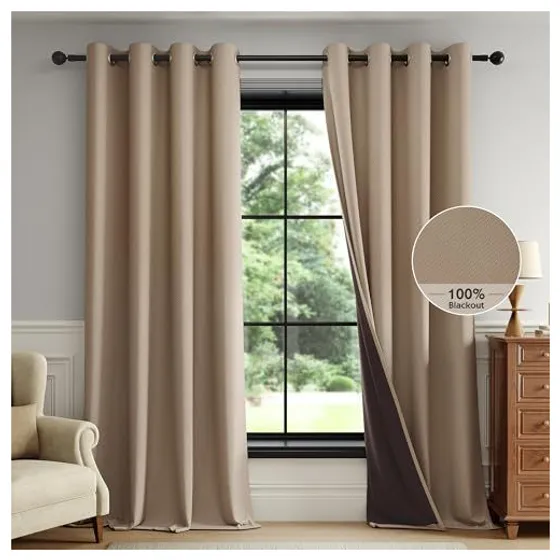 FMFUNCTEX 100% Blackout Curtains — Brown, Grommet