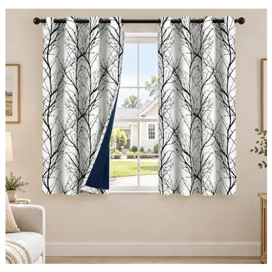 FMFUNCTEX Tree Branch Blackout Curtains — Black