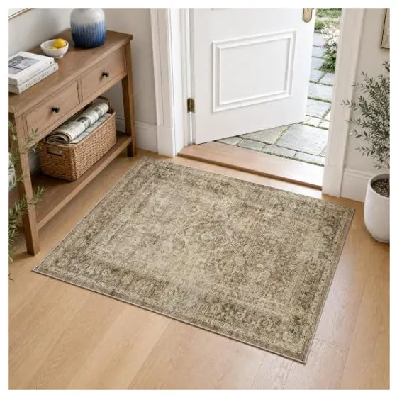 FMFUNCTEX Vintage Washable Area Rug — Brown