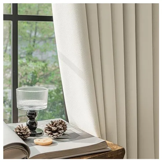 FMFUNCTEX 100% Blackout Curtains — Beige, Rod pocket