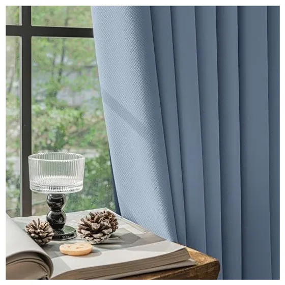 FMFUNCTEX 100% Blackout Curtains — Slate blue, Rod pocket