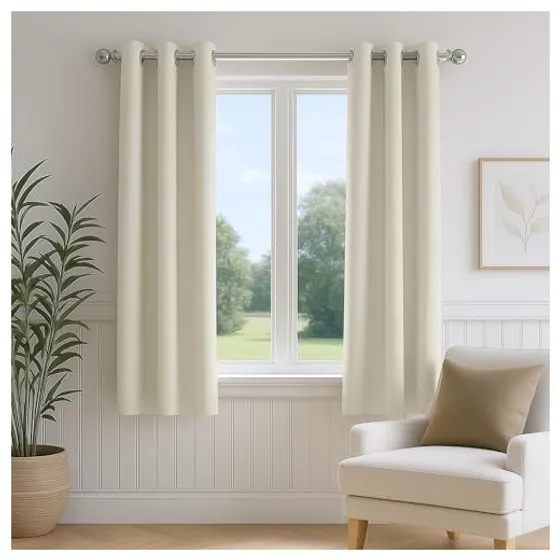 FMFUNCTEX 100% Blackout Curtains — Beige, Grommet