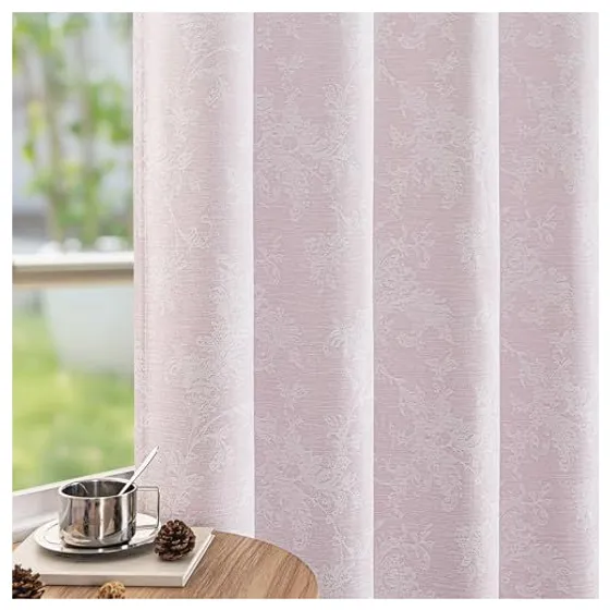 FMFUNCTEX Floral Jacquard Blackout Curtains — Pink