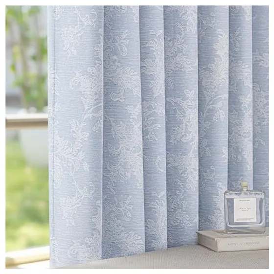 FMFUNCTEX Floral Jacquard Blackout Curtains — Blue