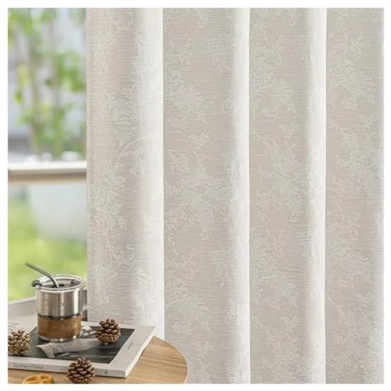 FMFUNCTEX Floral Jacquard Blackout Curtains — Beige