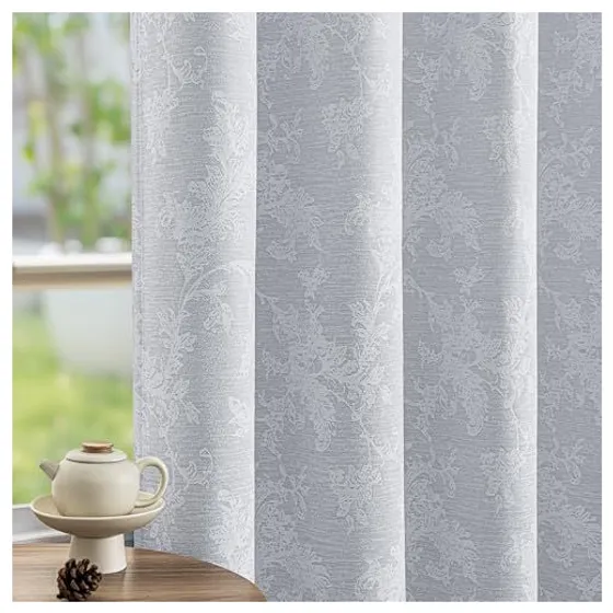 FMFUNCTEX Floral Jacquard Blackout Curtains — Grey