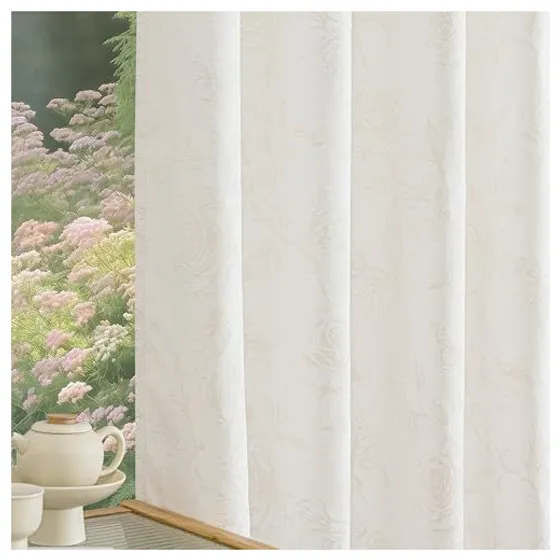 FMFUNCTEX Reversible Rose Jacquard Curtains — Beige
