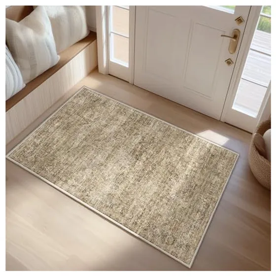 FMFUNCTEX Oriental Washable Rug & Runner — Brown