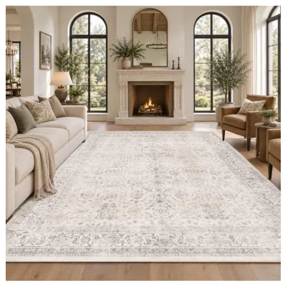 FMFUNCTEX Vintage Washable Area Rug — Grey