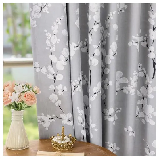 FMFUNCTEX Plum Blossom Blackout Curtains, 3-in-1 Top — Grey