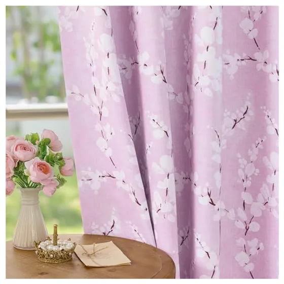FMFUNCTEX Floral Blackout Curtains — Pink, Grommet