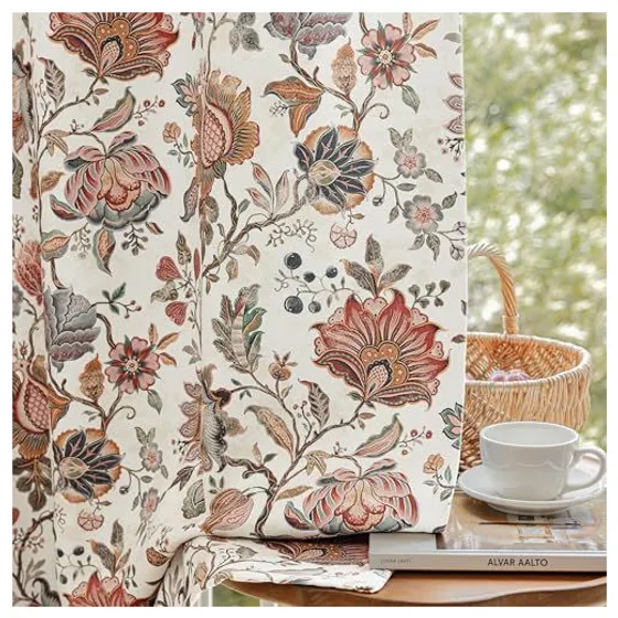 FMFUNCTEX Boho Floral Blackout Curtains — Beige