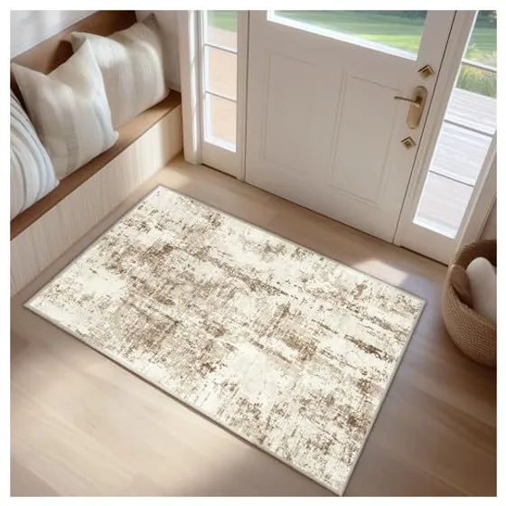 FMFUNCTEX Modern Abstract Washable Rug — Brown & beige