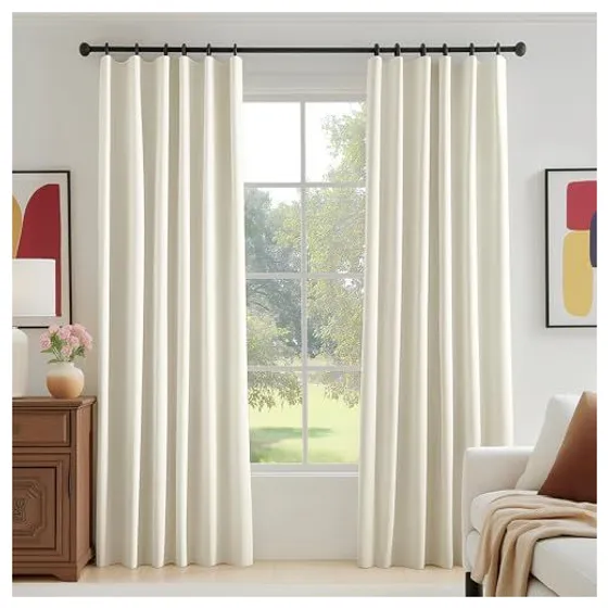 FMFUNCTEX Velvet Room-Darkening Curtains — Cream