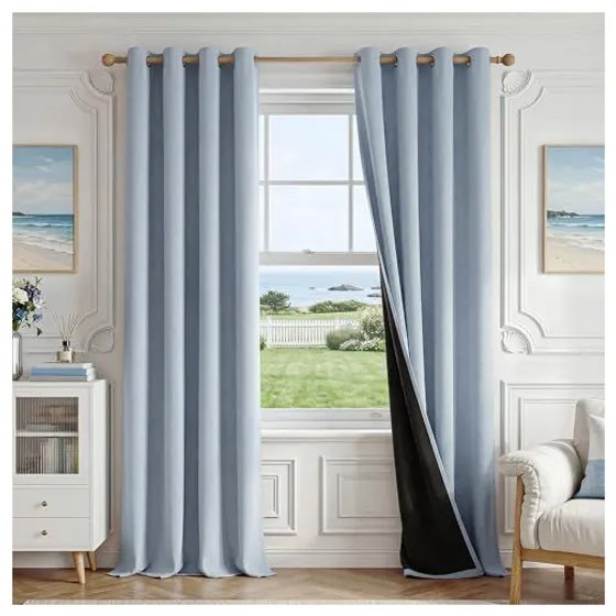 FMFUNCTEX 100% Blackout Curtains — Smoky blue, Grommet