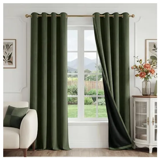 FMFUNCTEX 100% Blackout Curtains — Olive green, Grommet