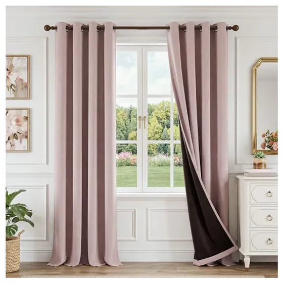 FMFUNCTEX 100% Blackout Curtains — Blush pink, Grommet