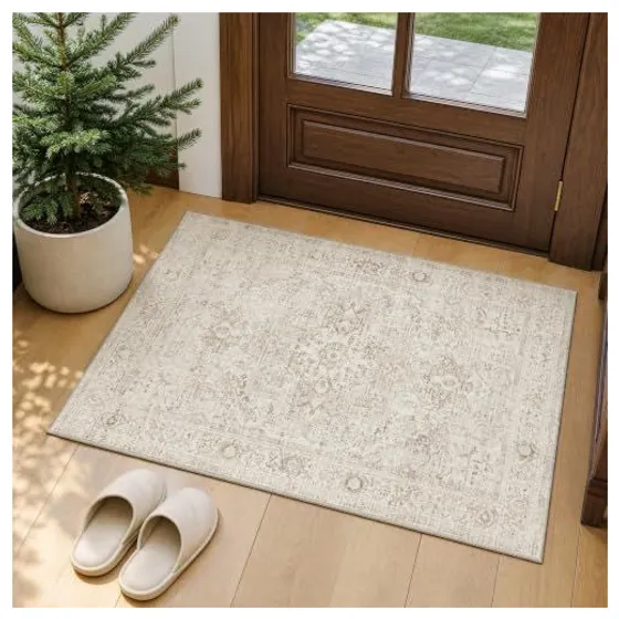 FMFUNCTEX Oriental Washable Rug & Runner — Beige