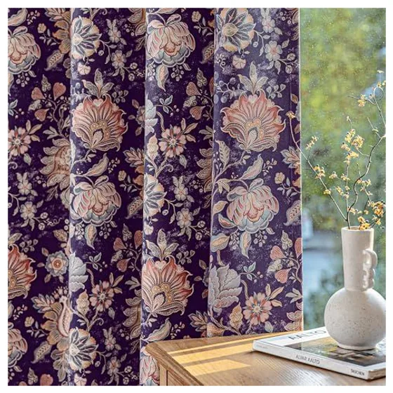 FMFUNCTEX Boho Floral Blackout Curtains — Purple