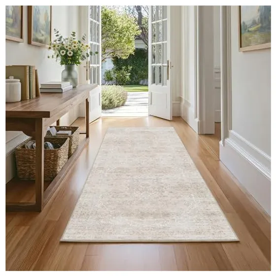 FMFUNCTEX Distressed Vintage Washable Rug — Beige