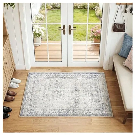 FMFUNCTEX Classic Neutral Washable Rug — Blue