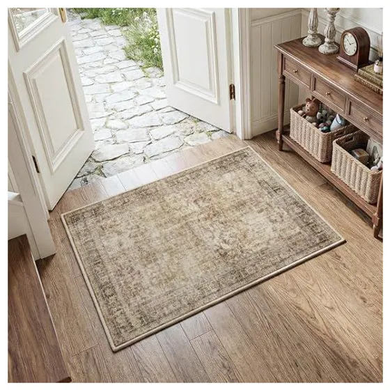 FMFUNCTEX Classic Neutral Washable Rug — Brown