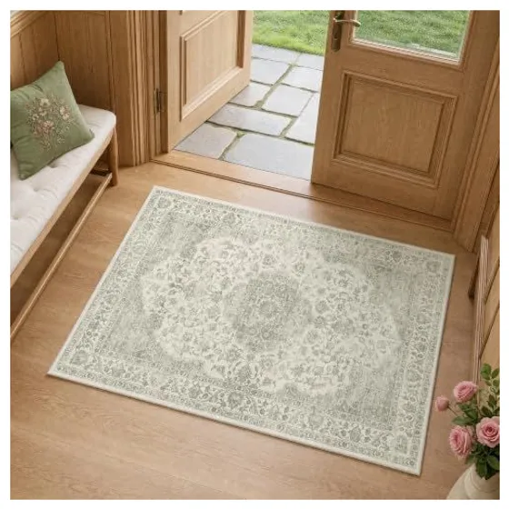 FMFUNCTEX Distressed Vintage Washable Rug — Sage green