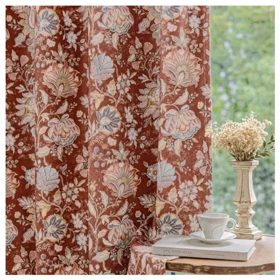 FMFUNCTEX Boho Floral Blackout Curtains — Red