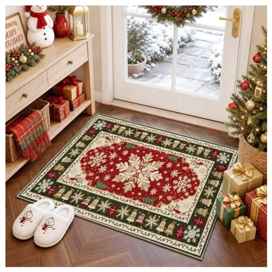FMFUNCTEX Christmas Washable Rug — Red medallion