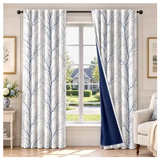 FMFUNCTEX Tree Print Blackout Curtains — Blue
