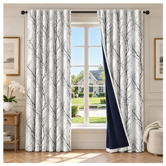FMFUNCTEX Tree Print Blackout Curtains — Black
